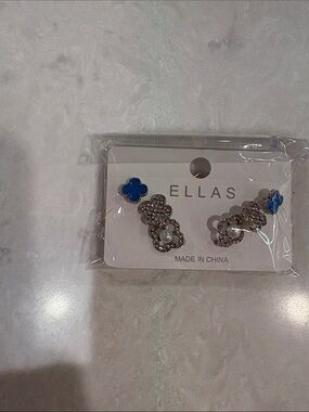 Ella  Flower Pearl Studs with Blue Accent 3 pairs